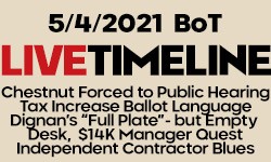 Tax Increase, Chestnut Public Hearing, $14,000 Manager Search: 5/4 BoT